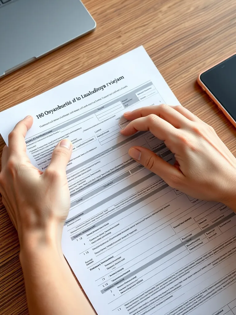 A close up of hands holding a medical form on a wooden table