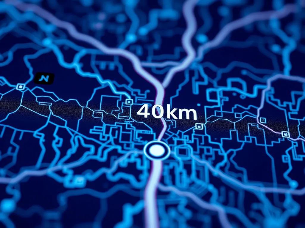A stylized close-up of a digital map showing a route between