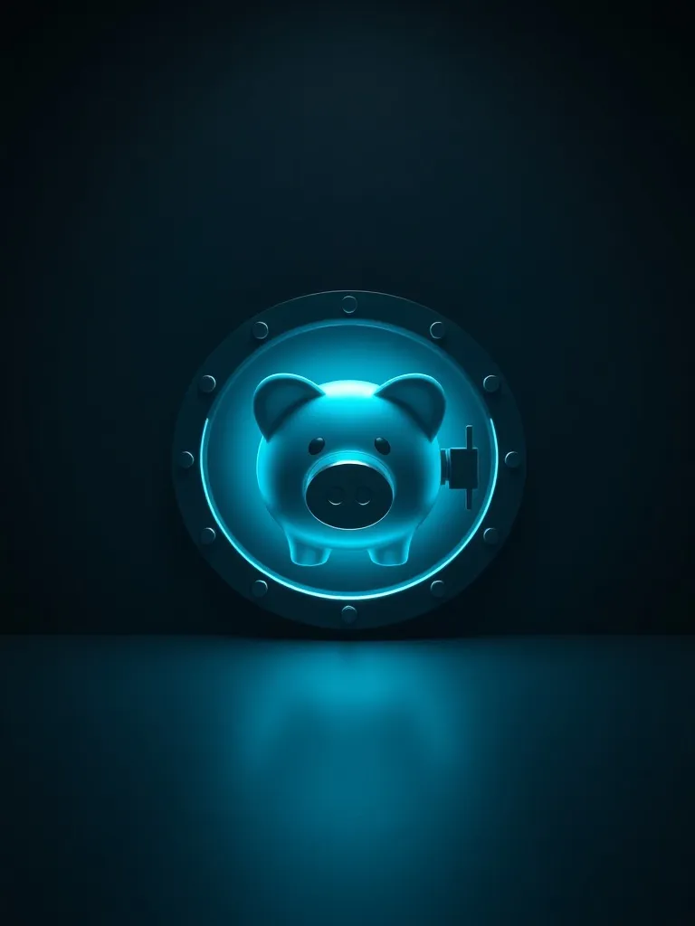 A minimalist dark conceptual image of a glowing cyan piggy b